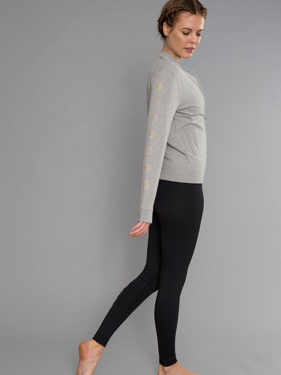 Releve Fashion Pama London Grey Chakra Bomber Jacket Ethical Designers Sustainable Fashion Brand Activewear Athleticwear Athleisure Yoga Positive Fashion Purchase with Purpose Shop for Good