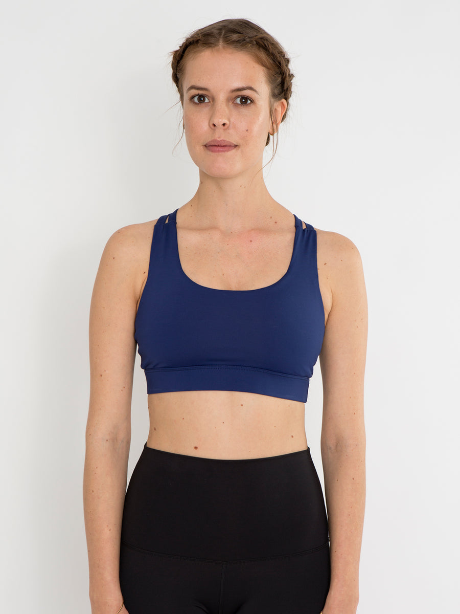 Releve Fashion Pama London Deep Blue Chakra Bra Ethical Designers Sustainable Fashion Brand Activewear Athleticwear Athleisure Yoga Positive Fashion Purchase with Purpose Shop for Good