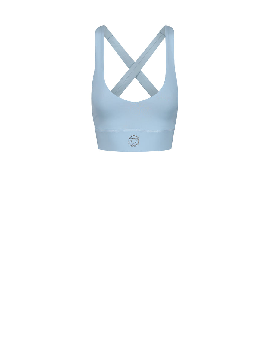 Releve Fashion Pama London Energy Sports Bra Light Blue Legging Ethical Designers Sustainable Fashion Brand Activewear Athleticwear Athleisure Yoga Positive Fashion Purchase with Purpose Shop for Good