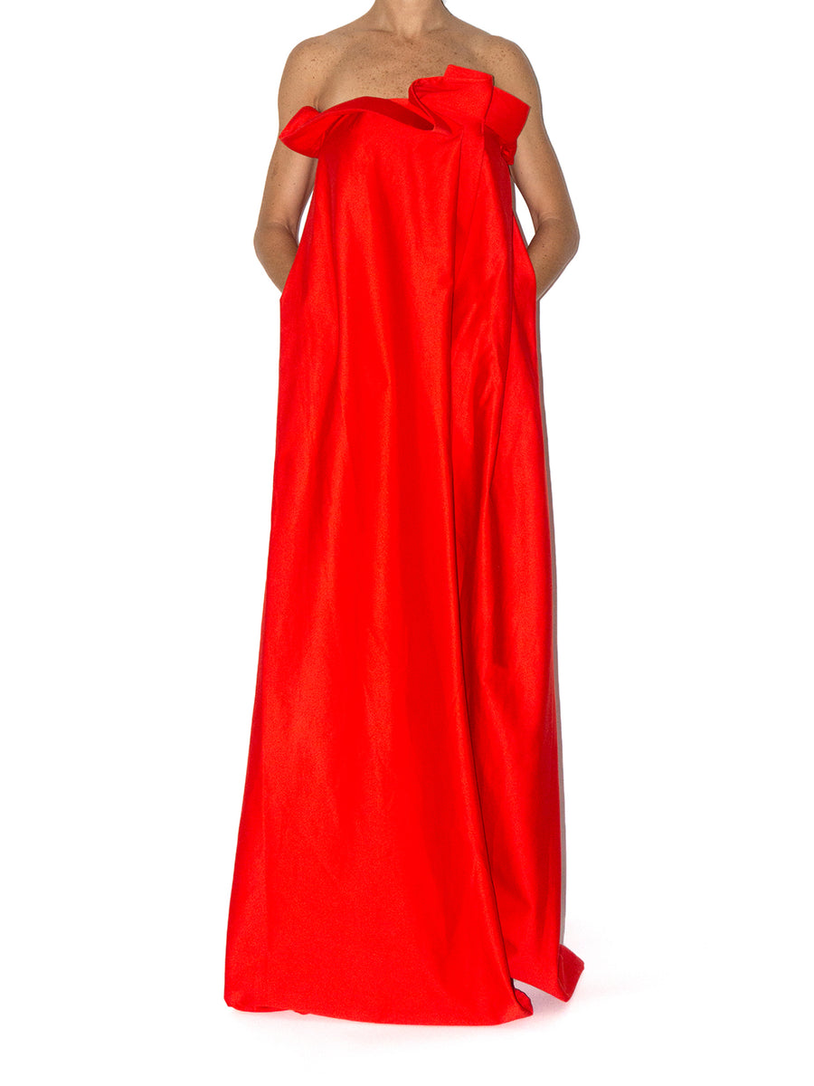 Releve Fashion Port Zienna Red Geisha Strapless Evening Gown Sustainable Luxury Fashion Conscious Clothing Ethical Designer Brand Eco Design Innovative Materials Purchase with Purpose Shop for Good