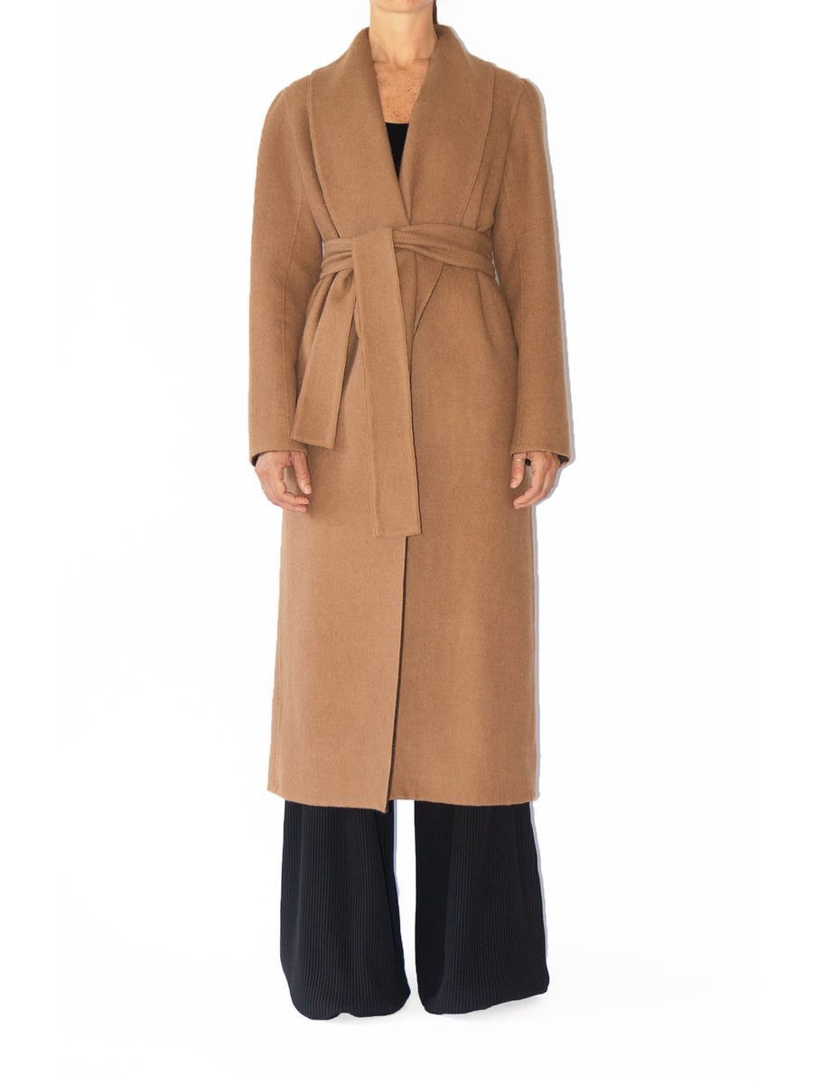 Releve Fashion Port Zienna Long Camel Kyoto Alpaca Coat Sustainable Luxury Fashion Conscious Clothing Ethical Designer Brand Eco Design Innovative Materials Purchase with Purpose Shop for Good
