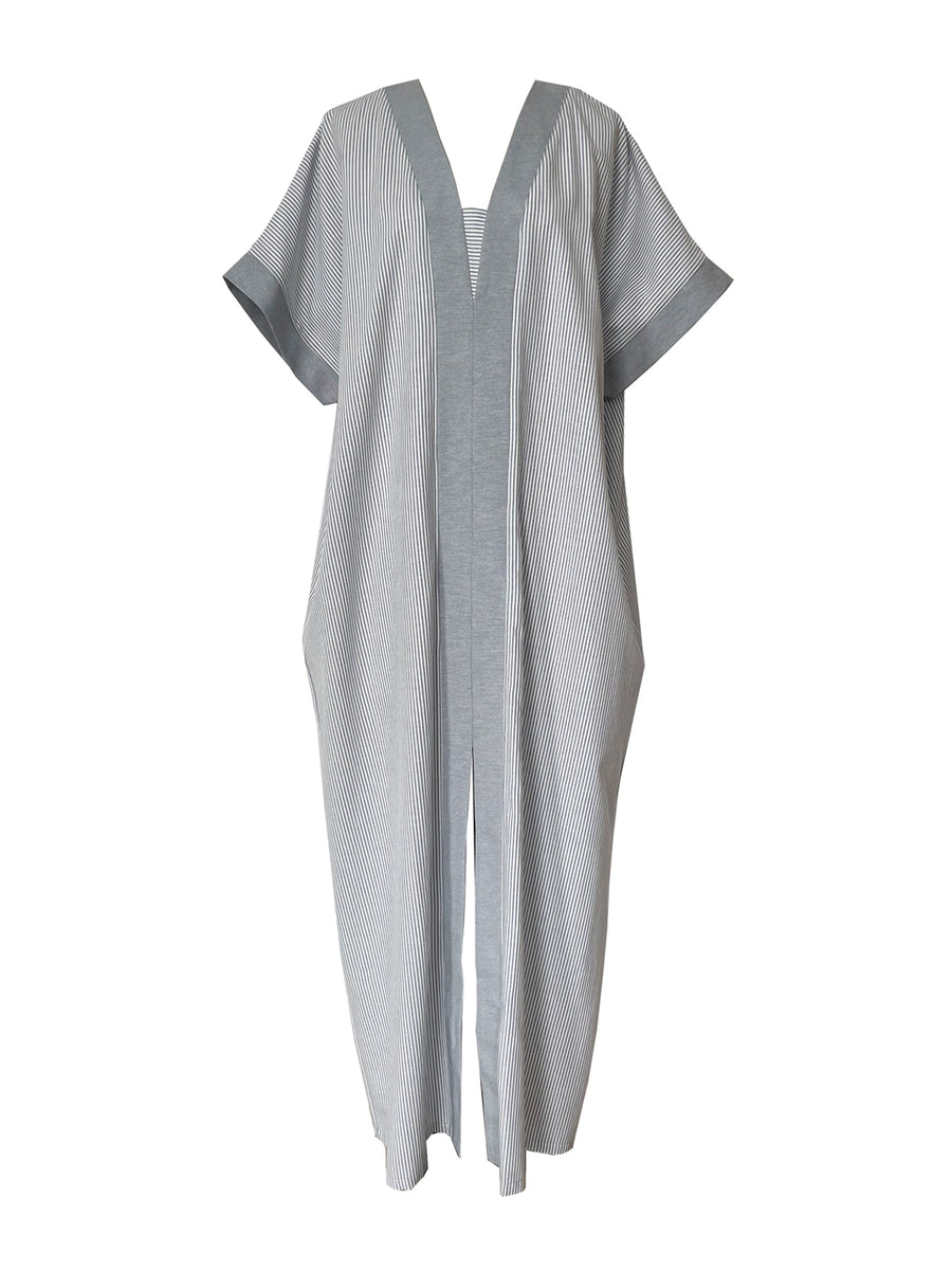 Adonia Kimono, Grey / White Pinstripes