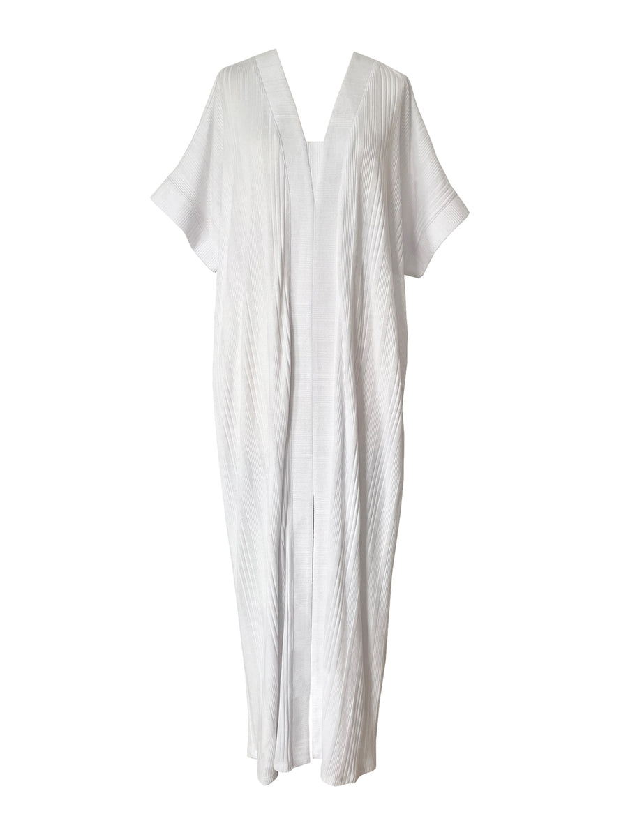 Releve Fashion Port Zienna Narella Cotton Kimono Caftan in White Sustainable Luxury Fashion Conscious Clothing Ethical Designer Brand Purchase with Purpose Shop for Good