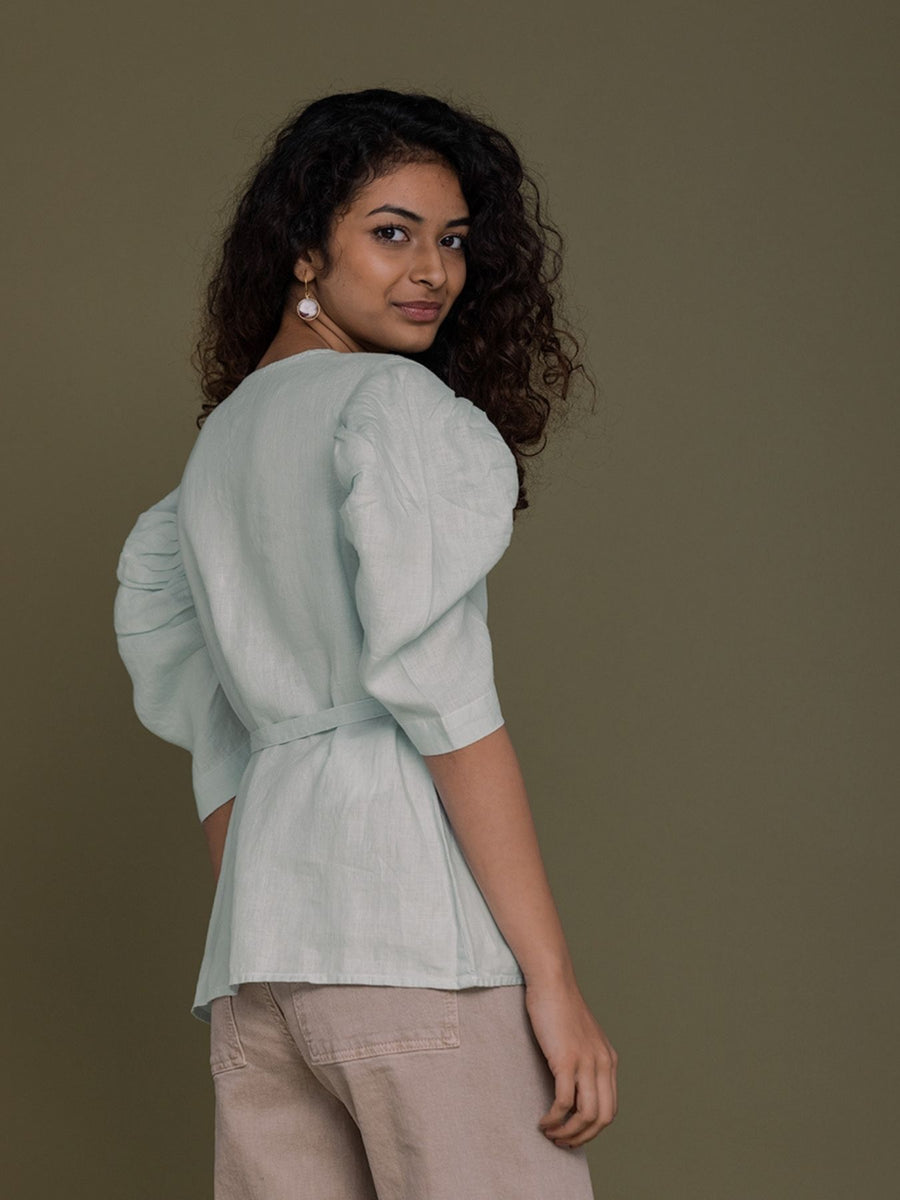 Releve Fashion Reistor Mint Butterflies On the Beach Wrap Top Ethical Designer Brand Sustainable Fashion Conscious Clothing Purchase with Purpose Shop for Good