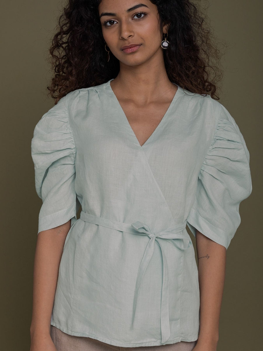 Releve Fashion Reistor Mint Butterflies On the Beach Wrap Top Ethical Designer Brand Sustainable Fashion Conscious Clothing Purchase with Purpose Shop for Good