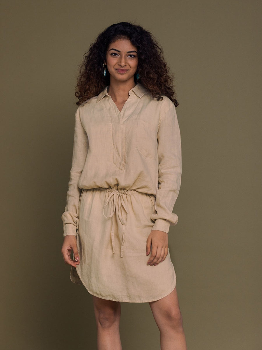 Releve Fashion Reistor Beige Meet Me by The Cliff Dress Ethical Designer Brand Sustainable Fashion Conscious Clothing Purchase with Purpose Shop for Good