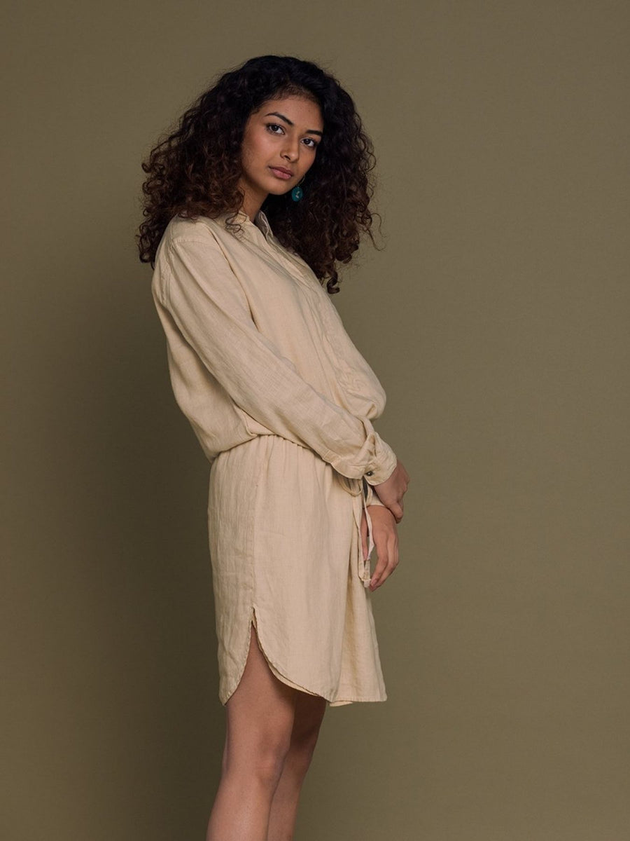 Releve Fashion Reistor Beige Meet Me by The Cliff Dress Ethical Designer Brand Sustainable Fashion Conscious Clothing Purchase with Purpose Shop for Good