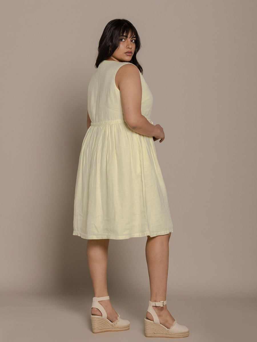 Releve Fashion Reistor Lemon Pina Colada Season Drawstring Dress Ethical Designer Brand Sustainable Fashion Conscious Clothing Purchase with Purpose Shop for Good