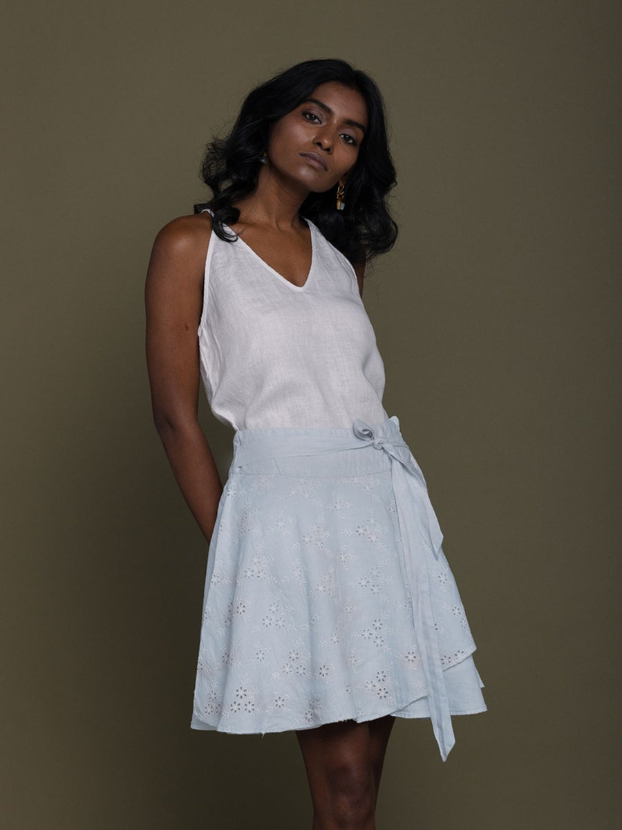 Releve Fashion Reistor Blue Sand In My Toes Wrap Skirt Ethical Designer Brand Sustainable Fashion Conscious Clothing Purchase with Purpose Shop for Good