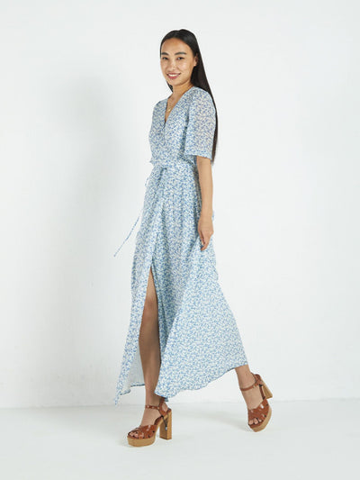 Releve Fashion Reistor Summer Rains Dress Forget Me Not Print Ethical Designer Brand Sustainable Fashion Conscious Clothing Purchase with Purpose Shop for Good