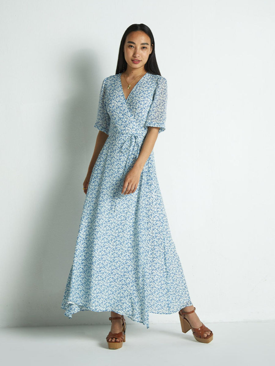 Releve Fashion Reistor Summer Rains Dress Forget Me Not Print Ethical Designer Brand Sustainable Fashion Conscious Clothing Purchase with Purpose Shop for Good