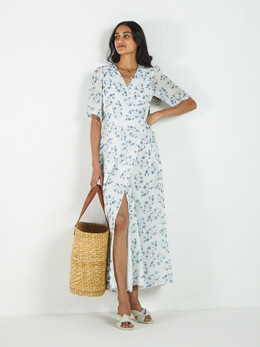 Releve Fashion Reistor Summer Rains Dress Visions of Blue Print Ethical Designer Brand Sustainable Fashion Conscious Clothing Purchase with Purpose Shop for Good