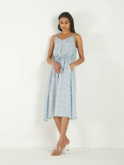 Releve Fashion Reistor Sunbeam Sundays Dress Forget Me Not Print Ethical Designer Brand Sustainable Fashion Conscious Clothing Purchase with Purpose Shop for Good