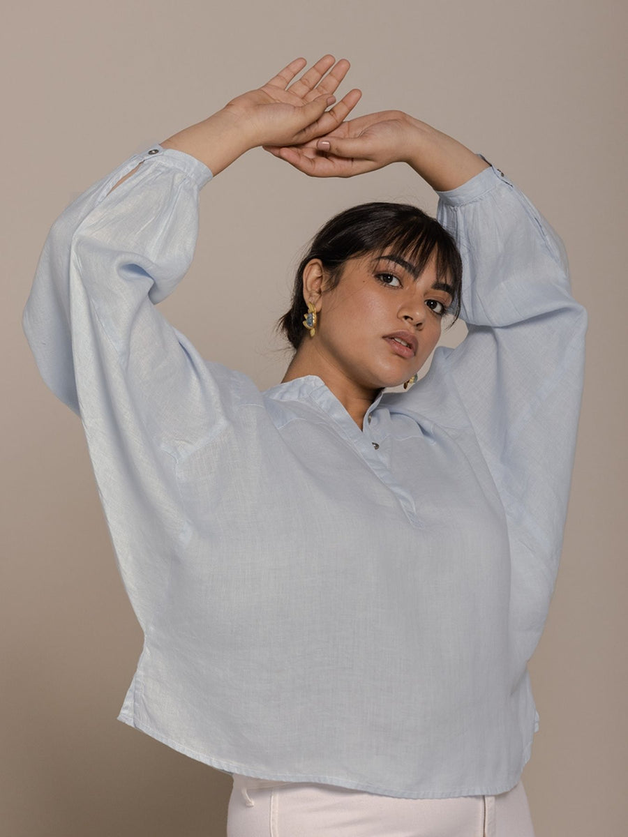 Releve Fashion Reistor Blue The Afternoon Thunderstorm Shirt Ethical Designer Brand Sustainable Fashion Conscious Clothing Purchase with Purpose Shop for Good