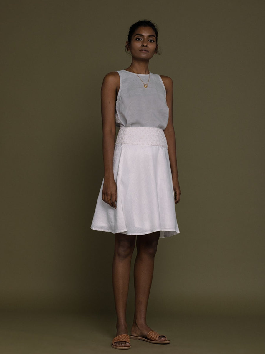 Releve Fashion Reistor White The Summer Camp Skirt Ethical Designer Brand Sustainable Fashion Conscious Clothing Purchase with Purpose Shop for Good