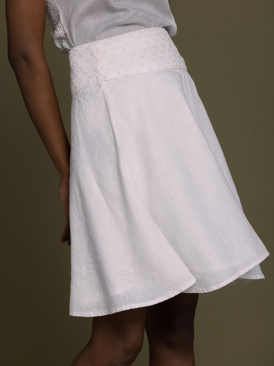 Releve Fashion Reistor White The Summer Camp Skirt Ethical Designer Brand Sustainable Fashion Conscious Clothing Purchase with Purpose Shop for Good