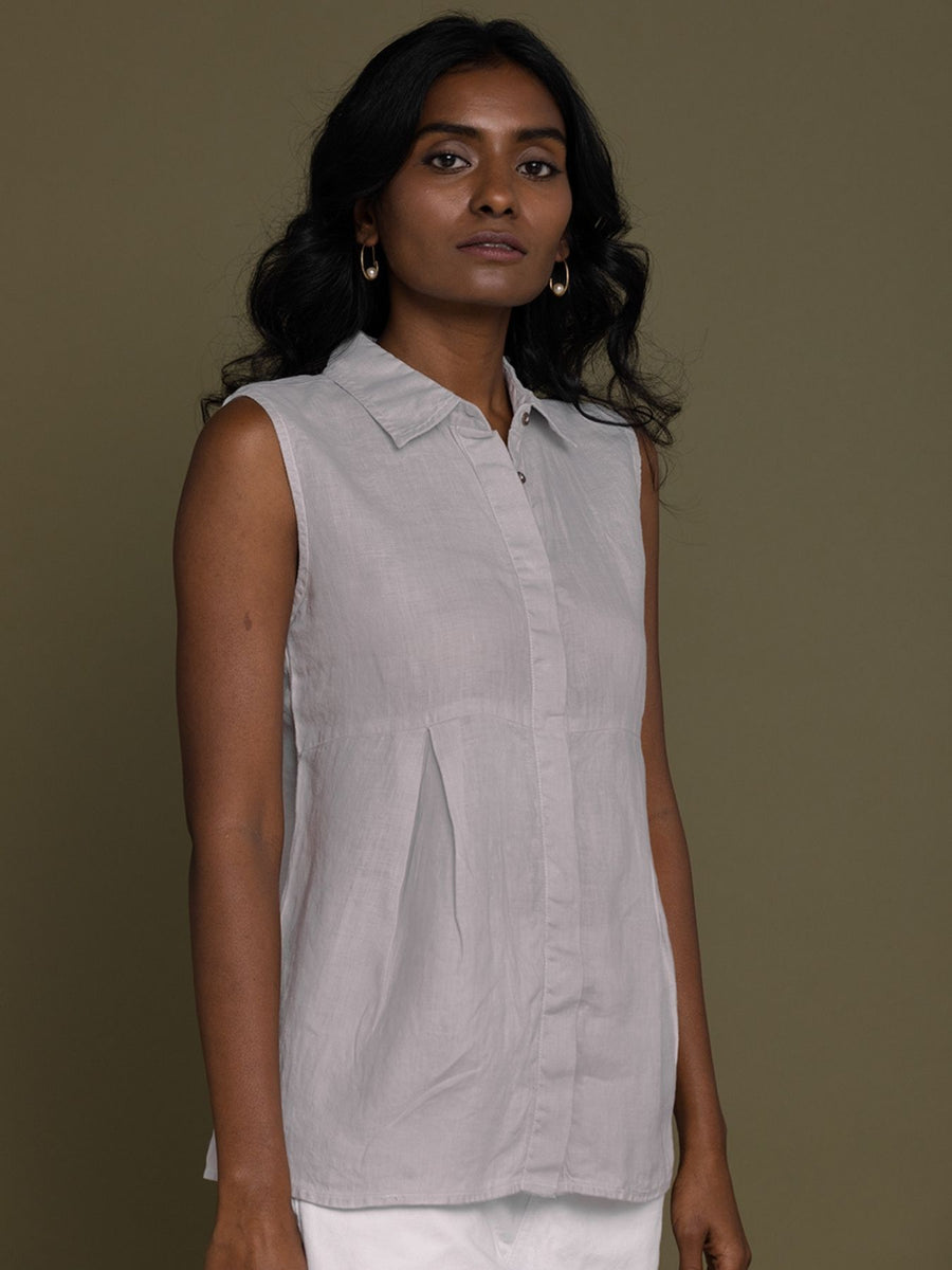 Releve Fashion Reistor Grey The Summer Haze Sleeveless Shirt Ethical Designer Brand Sustainable Fashion Conscious Clothing Purchase with Purpose Shop for Good