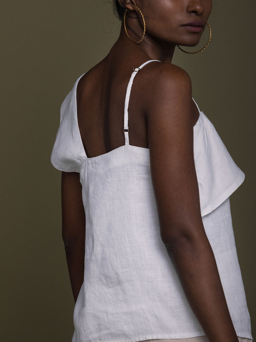 Releve Fashion Reistor White The Wandering Wave One-Shoulder Top Ethical Designer Brand Sustainable Fashion Conscious Clothing Purchase with Purpose Shop for Good
