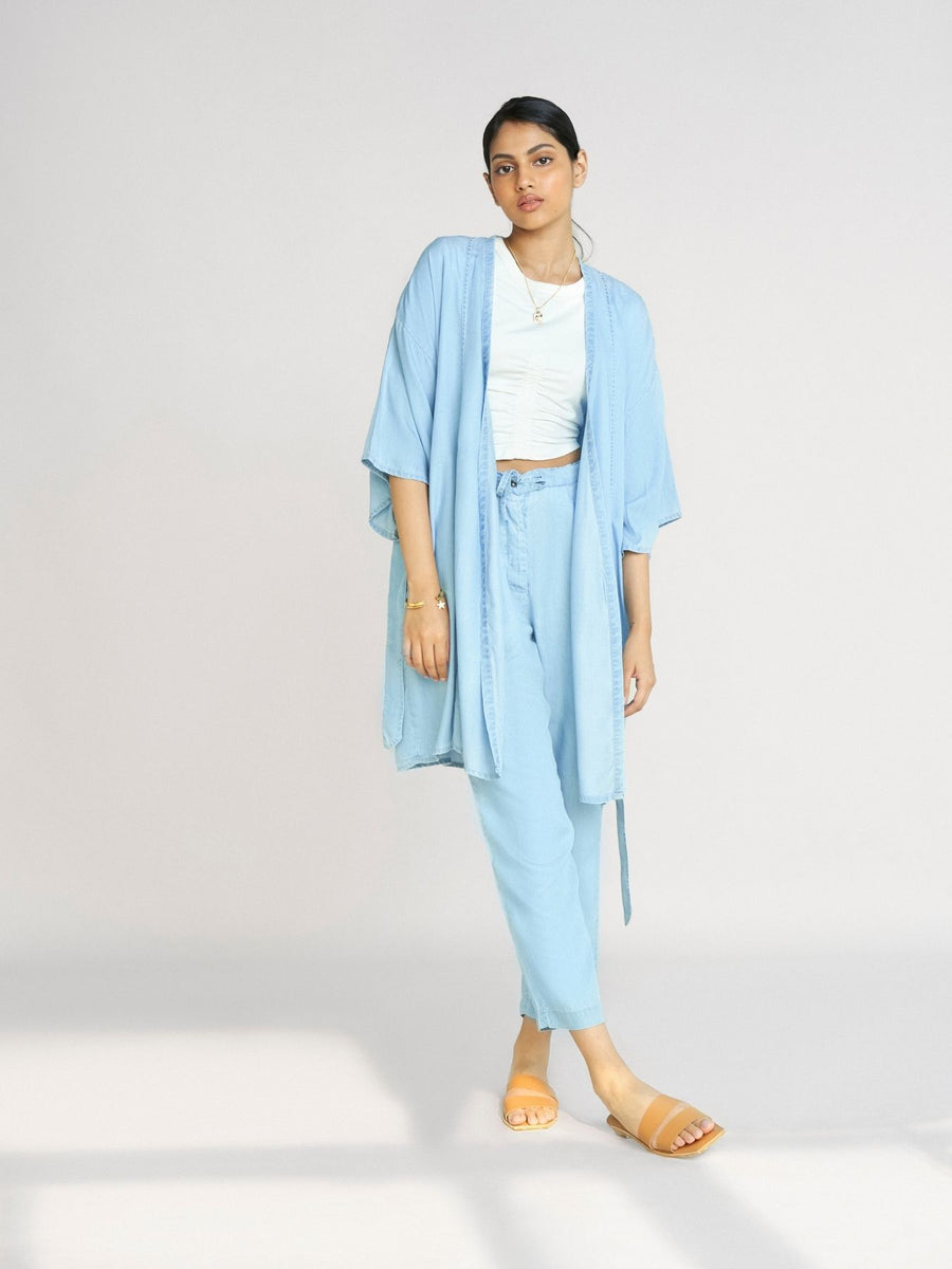 Releve Fashion Reistor Blue Wrapped in Happiness Jacket Ethical Designer Brand Sustainable Fashion Conscious Clothing Purchase with Purpose Shop for Good