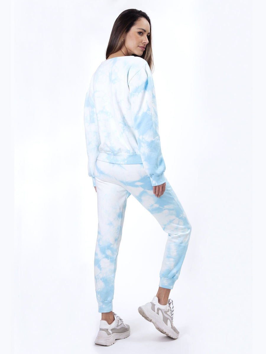 Releve Fashion SixtyNinety Sky Blue Tie Dye Sweatpants Sustainable Swimwear Beachwear Slow Fashion Conscious Clothing Ethical Designer Brand Purchase with Purpose Shop for Good