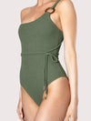 Releve Fashion SixtyNinety One-Shouldered Green Textured Audrey One-Piece Swimsuit Sustainable Swimwear Beachwear Slow Fashion Conscious Clothing Ethical Designer Brand Purchase with Purpose Shop for Good