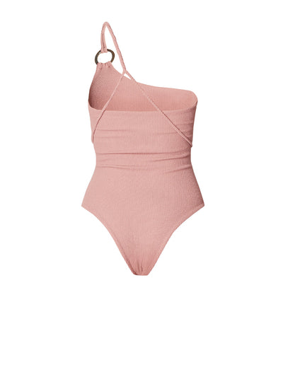 Releve Fashion SixtyNinety One-Shouldered Rose Textured Audrey One-Piece Swimsuit Sustainable Swimwear Beachwear Slow Fashion Conscious Clothing Ethical Designer Brand Purchase with Purpose Shop for Good