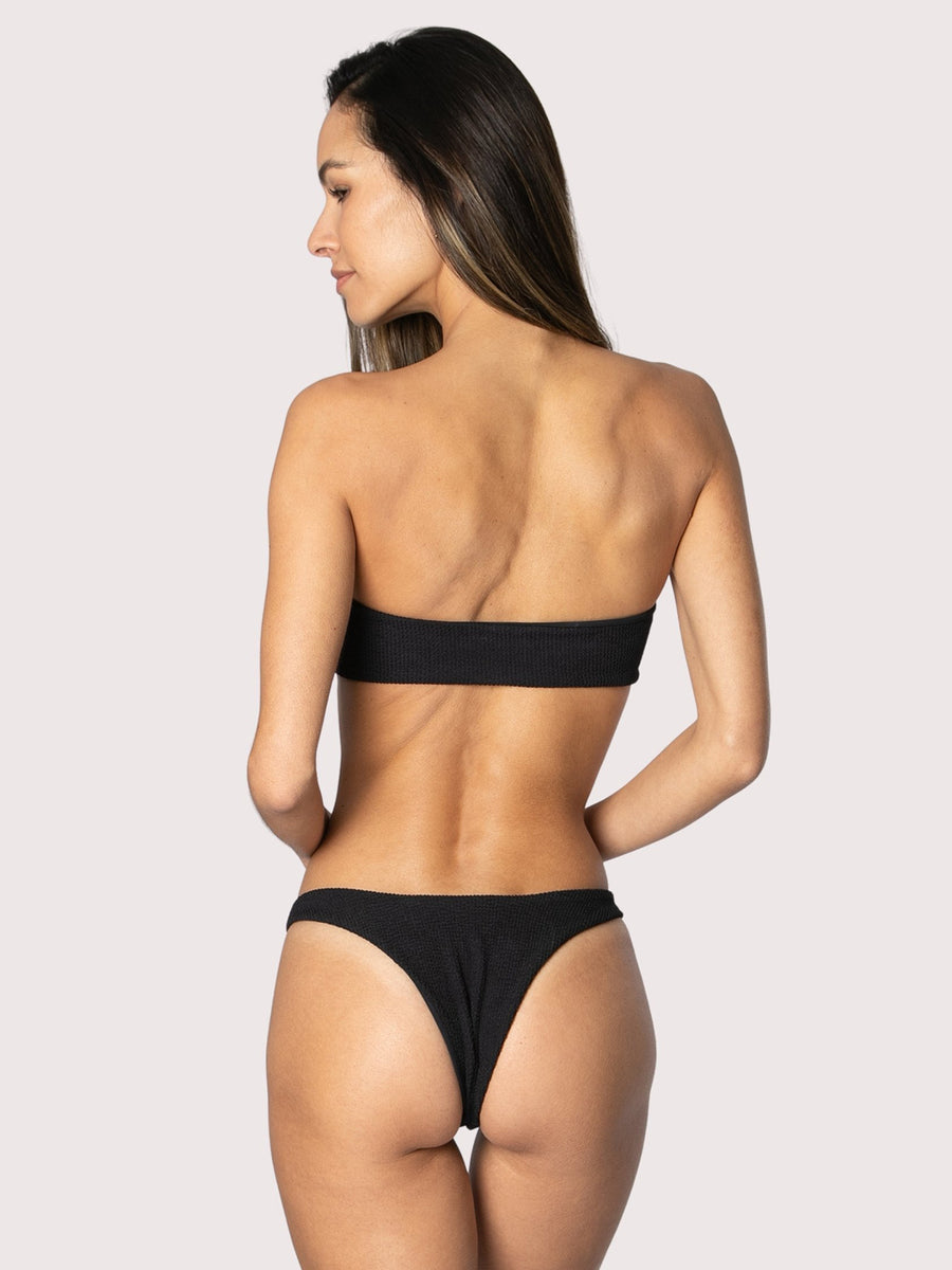 Brigitte High-Cut Crinkle Bikini Bottom, Black