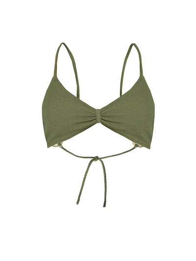Releve Fashion SixtyNinety Sophia Textured Bikini Top in Green Sustainable Swimwear Beachwear Slow Fashion Conscious Clothing Ethical Designer Brand Purchase with Purpose Shop for Good
