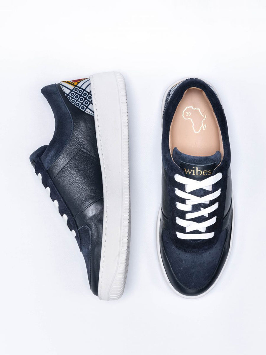 Releve Fashion Wibes Blue and White Retro Sassandra Trainers Sneakers Ethical Designers Sustainable Fashion Brands Purchase with Purpose Shop for Good