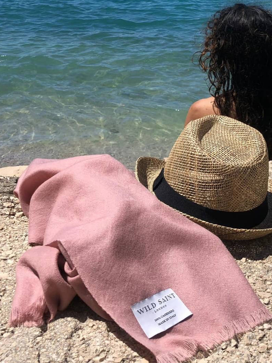 Releve Fashion Wild Saint London Old Rose Lightweight 100% Cashmere Scarf Sustainable Luxury Fashion Conscious Clothing and Accessories Ethical Designer Brand Animal-friendly Cruelty-free Handcrafted Purchase with Purpose Shop for Good