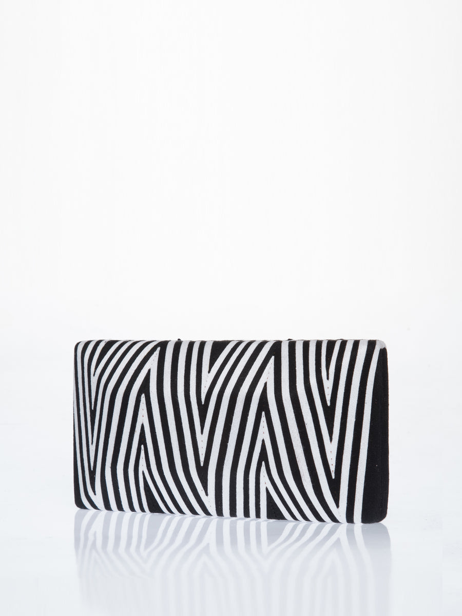 Releve Fashion Beatriz Black White Chevron Cheska Clutch Ethical Designers Sustainable Fashion Brands Artisanal Handmade Accessories Purchase with Purpose Shop for Good