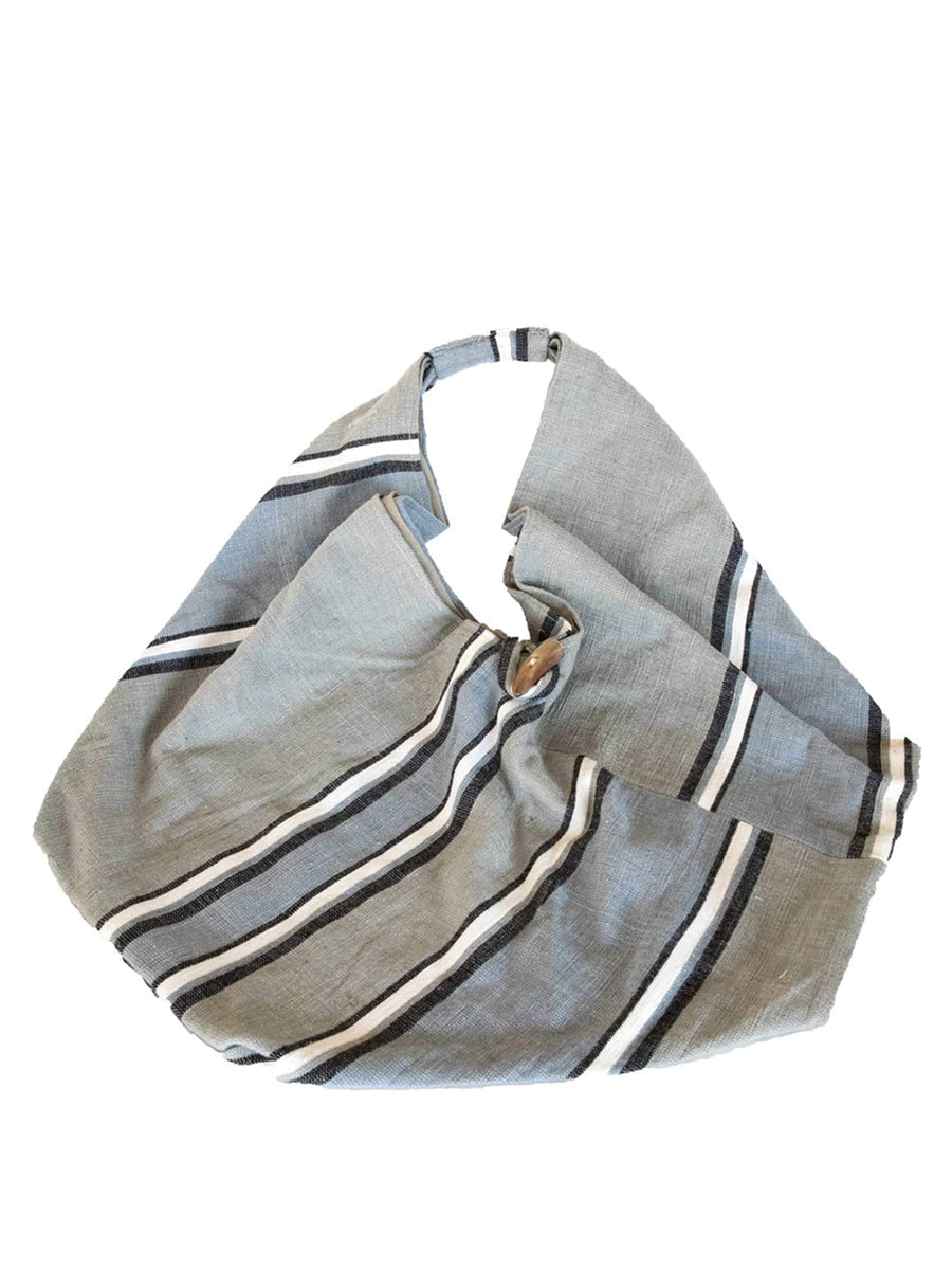 Releve Fashion Abury Grey Striped Cotton Hobo Bag Sustainable Ethical Fashion Brand Certified B Corp Positive Luxury Brands to Trust Butterfly Mark Positive Fashion Purchase with Purpose Shop for Good