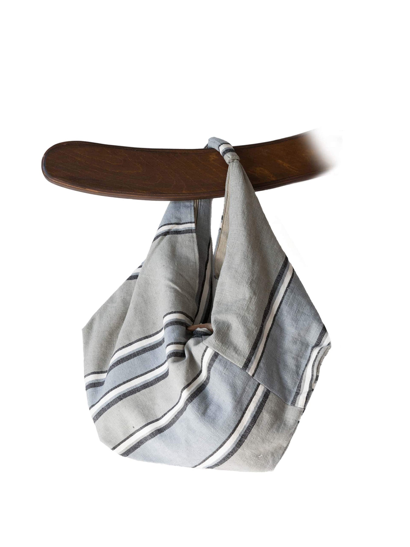 Releve Fashion Abury Grey Striped Cotton Hobo Bag Sustainable Ethical Fashion Brand Certified B Corp Positive Luxury Brands to Trust Butterfly Mark Positive Fashion Purchase with Purpose Shop for Good