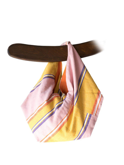 Releve Fashion Abury Pink Yellow Striped Cotton Hobo Bag Sustainable Ethical Fashion Brand Certified B Corp Positive Luxury Brands to Trust Butterfly Mark Positive Fashion Purchase with Purpose Shop for Good