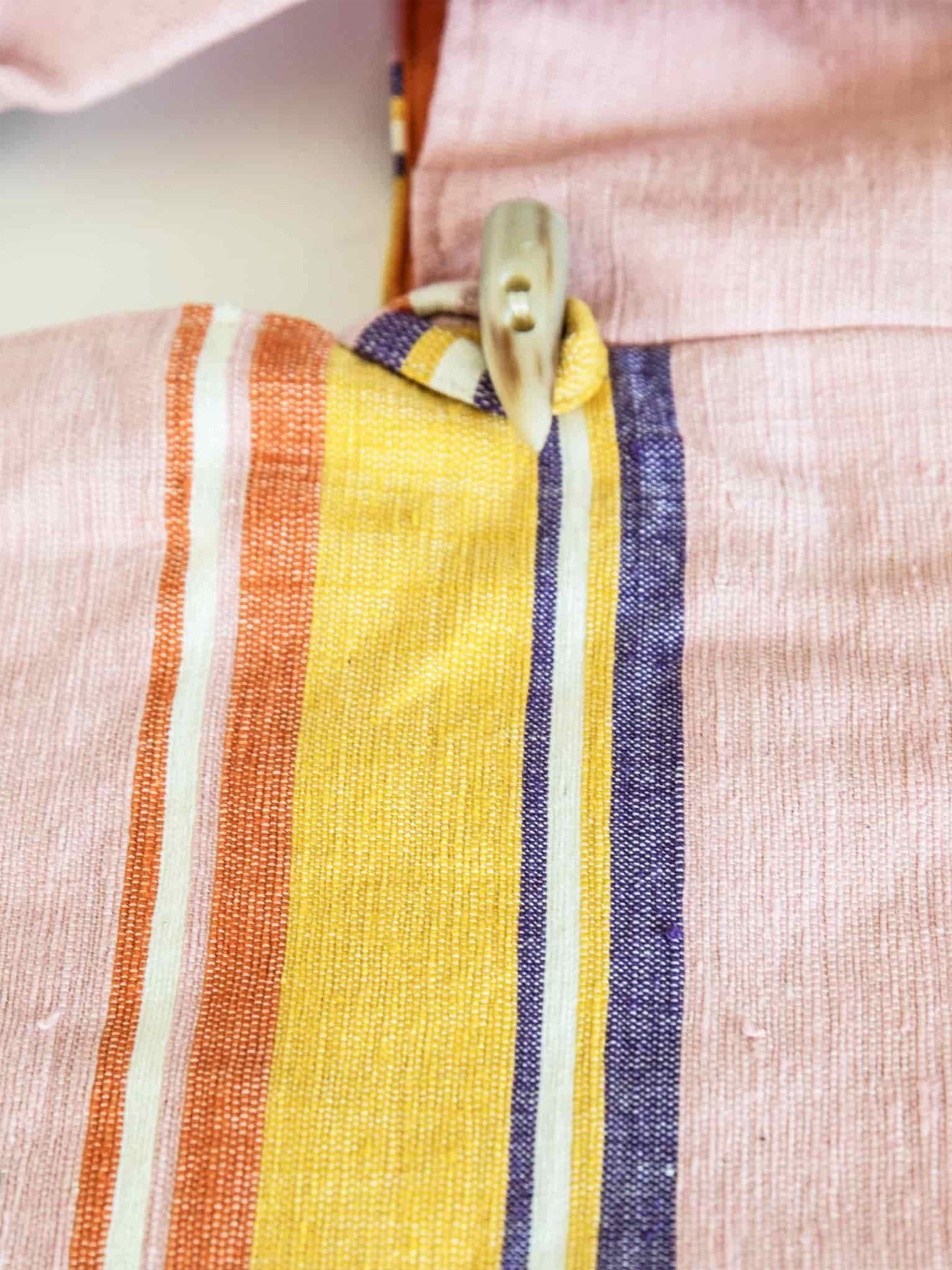 Releve Fashion Abury Pink Yellow Striped Cotton Hobo Bag Sustainable Ethical Fashion Brand Certified B Corp Positive Luxury Brands to Trust Butterfly Mark Positive Fashion Purchase with Purpose Shop for Good