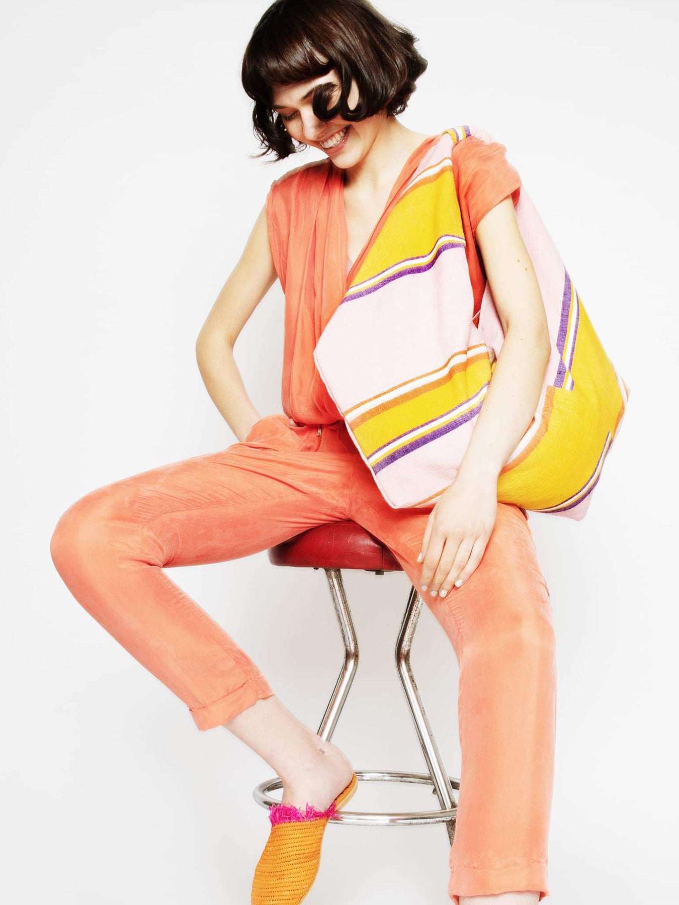 Releve Fashion Abury Pink Yellow Striped Cotton Hobo Bag Sustainable Ethical Fashion Brand Certified B Corp Positive Luxury Brands to Trust Butterfly Mark Positive Fashion Purchase with Purpose Shop for Good