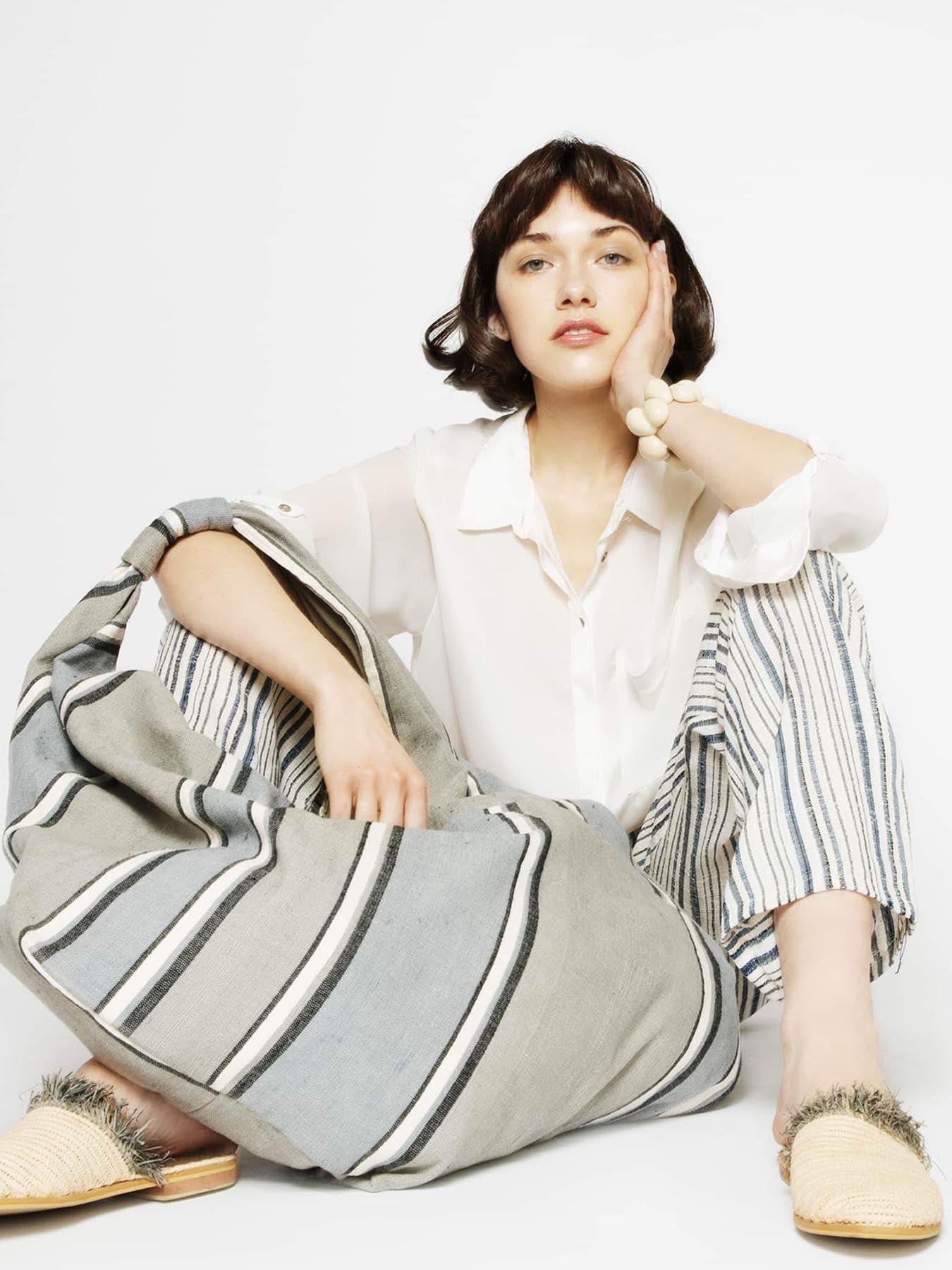 Releve Fashion Abury Beige Grey Raffia Slippers with Fringes Sustainable Ethical Fashion Brand Certified B Corp Positive Luxury Brands to Trust Butterfly Mark Positive Fashion Purchase with Purpose Shop for Good