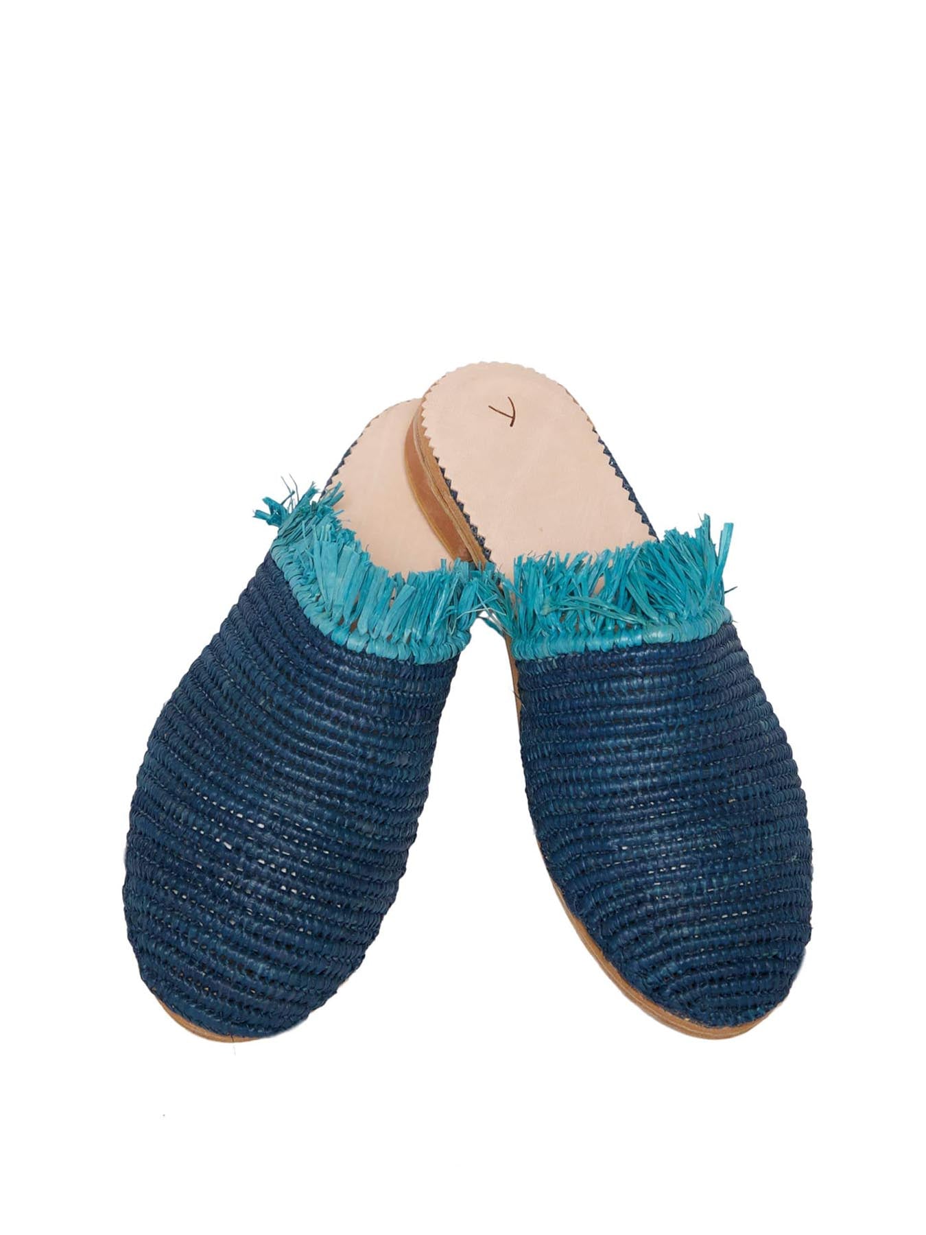 Releve Fashion Abury Blue Turquoise Raffia Slippers with Fringes Sustainable Ethical Fashion Brand Certified B Corp Positive Luxury Brands to Trust Butterfly Mark Positive Fashion Purchase with Purpose Shop for Good