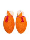 Releve Fashion Abury Orange and Pink Raffia Slippers with Tassle Sustainable Ethical Fashion Brand Certified B Corp Positive Luxury Brands to Trust Butterfly Mark Positive Fashion Purchase with Purpose Shop for Good