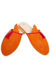 Releve Fashion Abury Orange and Pink Raffia Slippers with Tassle Sustainable Ethical Fashion Brand Certified B Corp Positive Luxury Brands to Trust Butterfly Mark Positive Fashion Purchase with Purpose Shop for Good