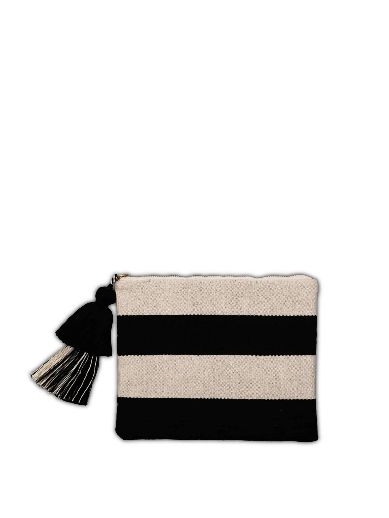 Striped Cotton Pouch, Black and Cream