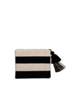 Releve Fashion Abury Black Beige Striped Cotton Pouch Tassel Sustainable Ethical Fashion Brand Certified B Corp Positive Luxury Brands to Trust Butterfly Mark Positive Fashion Purchase with Purpose Shop for Good