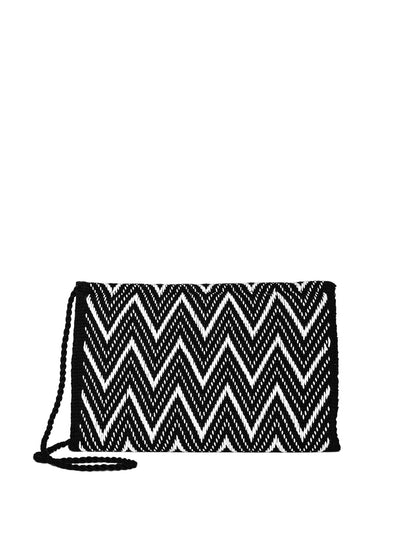 Releve Fashion Abury Black White Zig Zag Cotton Clutch Sustainable Ethical Fashion Brand Certified B Corp Positive Luxury Brands to Trust Butterfly Mark Positive Fashion Purchase with Purpose Shop for Good