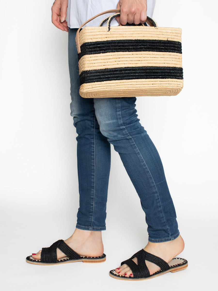 Releve Fashion Abury Raffia Summer Basket Natural Black Sustainable Ethical Fashion Brand Certified B Corp Positive Luxury Brands to Trust Butterfly Mark Positive Fashion Purchase with Purpose Shop for Good