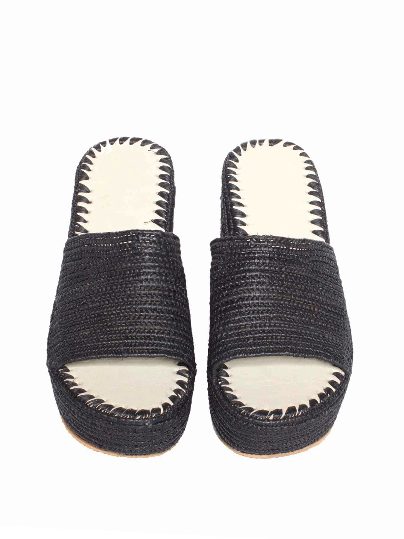 Raffia Plateau Slippers, Black
