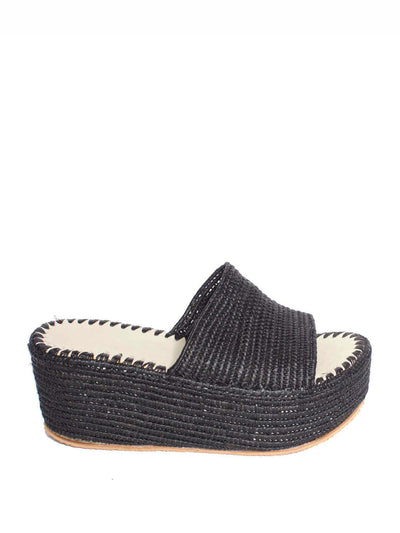 Releve Fashion Abury Raffia Summer Plateau Platform Sandals Black Sustainable Ethical Fashion Brand Certified B Corp Positive Luxury Brands to Trust Butterfly Mark Positive Fashion Purchase with Purpose Shop for Good