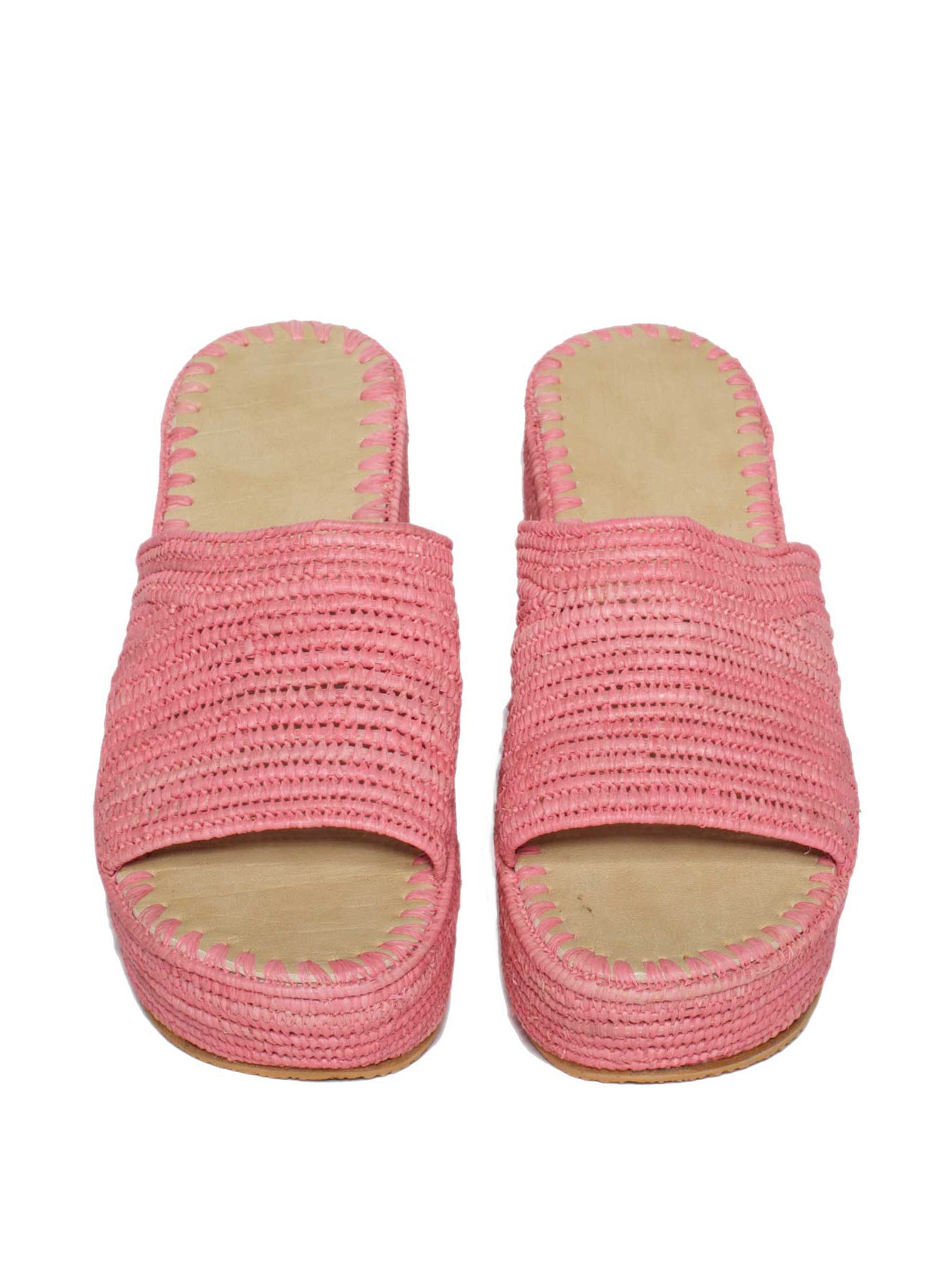 Raffia Plateau Slippers, Rosé
