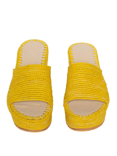 Releve Fashion Abury Raffia Summer Plateau Platform Sandals Yellow Sustainable Ethical Fashion Brand Certified B Corp Positive Luxury Brands to Trust Butterfly Mark Positive Fashion Purchase with Purpose Shop for Good