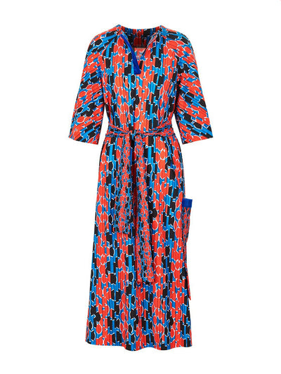 Releve Fashion Appareal Red and Blue Emily Pleated Wrap Dress Sustainable Fashion Conscious Clothing Ethical Designer Brand Technical Design Innovative Materials Purchase with Purpose Shop for Good