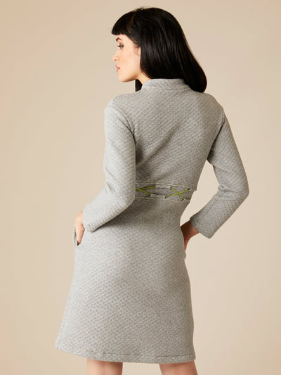 Releve Fashion Appareal Grey Hexagon Quilted Louise Dress Sustainable Fashion Conscious Clothing Ethical Designer Brand Technical Design Innovative Materials Purchase with Purpose Shop for Good